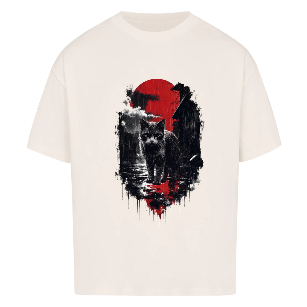 Asia Katze – Oversized-Shirt mit Katze und roter Sonne von Mr. Fluffel, Ansicht 6
