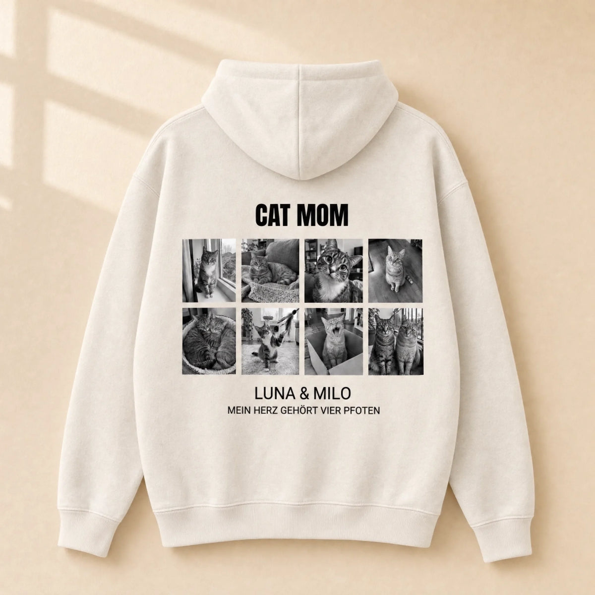 Cat Mom & Cat Dad Hoodie – Farbe Beige, mit 8 Fotos