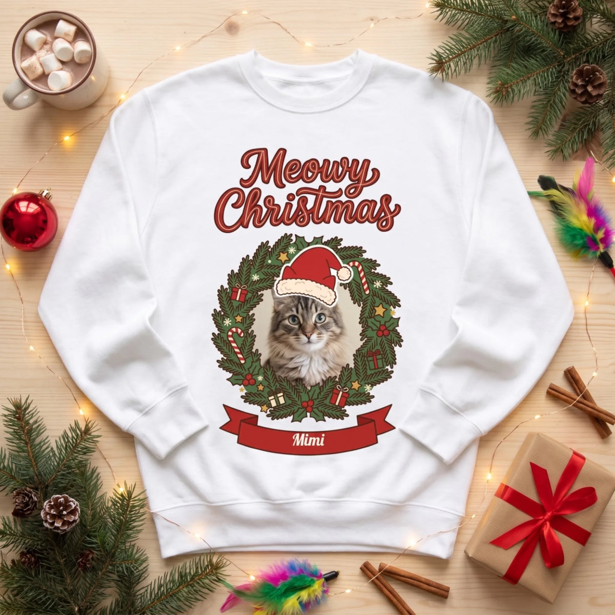 Meowy Christmas Sweatshirt – Flatlay