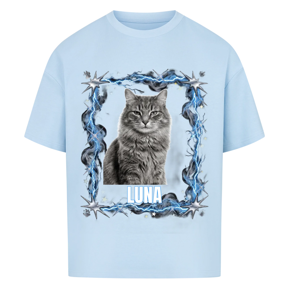 Personalisiertes Bootleg Oversized T-Shirt im 90er-Look mit Katzenfoto, Ansicht 2