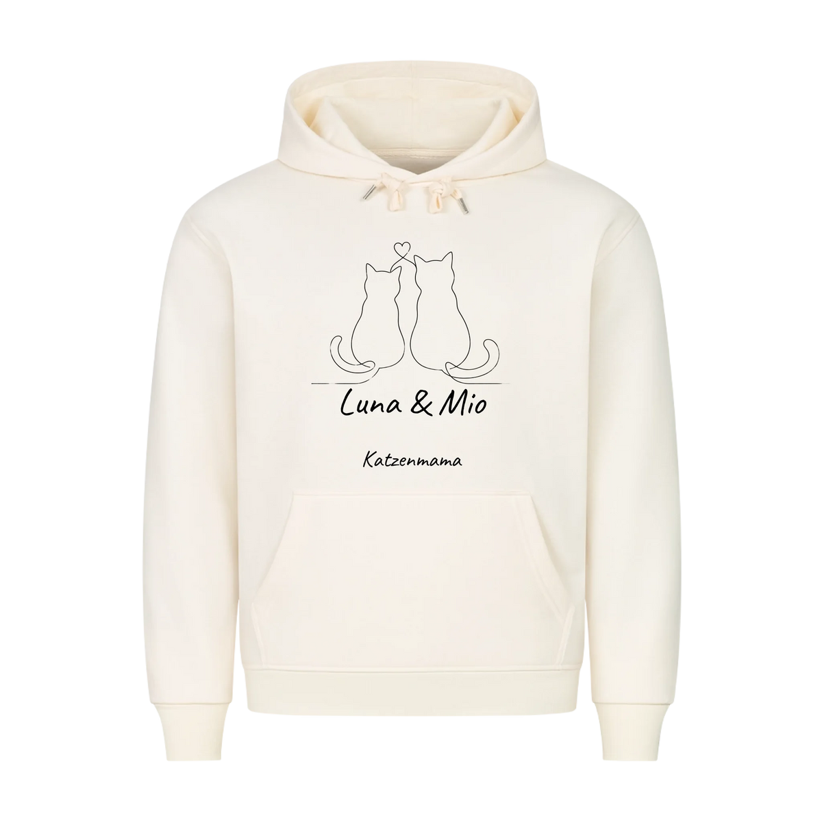 Katzenmama Hoodie – personalisierter Lineart-Kapuzenpullover mit Katzennamen von Mr. Fluffel