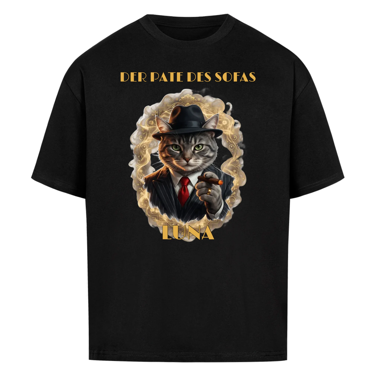 Der Pate des Sofas – Personalisiertes Oversized T-Shirt mit deiner Katze