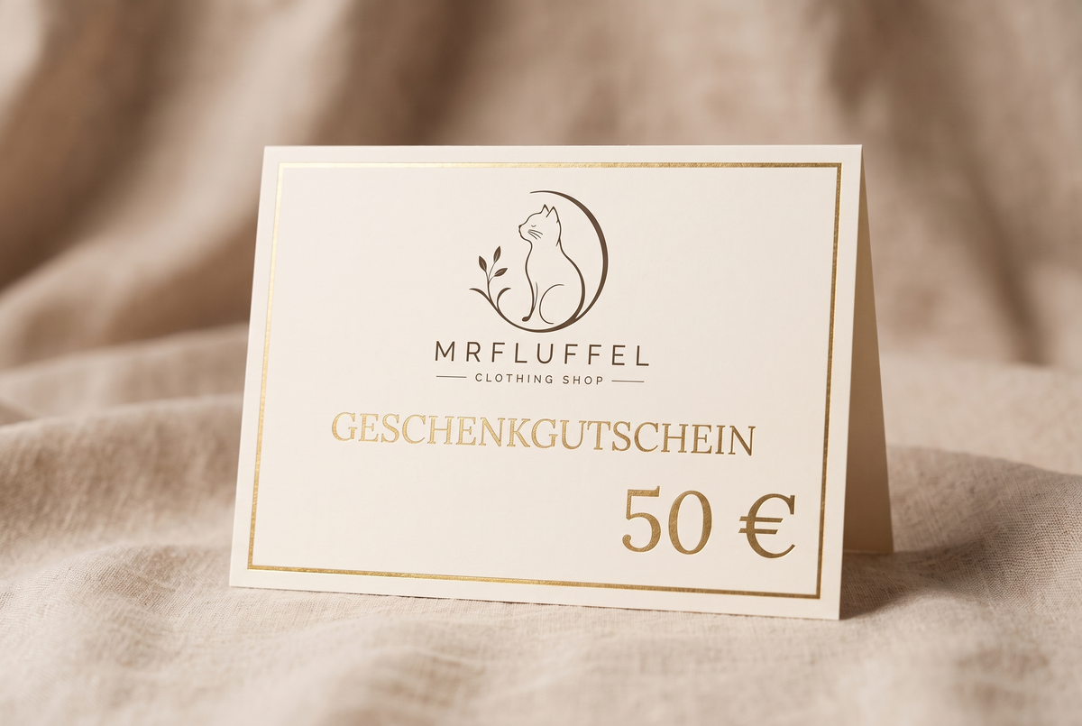 Geschenkgutschein Mr. Fluffel – Flatlay Produktfoto