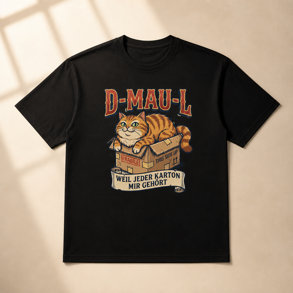 Mein Karton! Katzen T-Shirt – Flat-Lay ausgebreitet