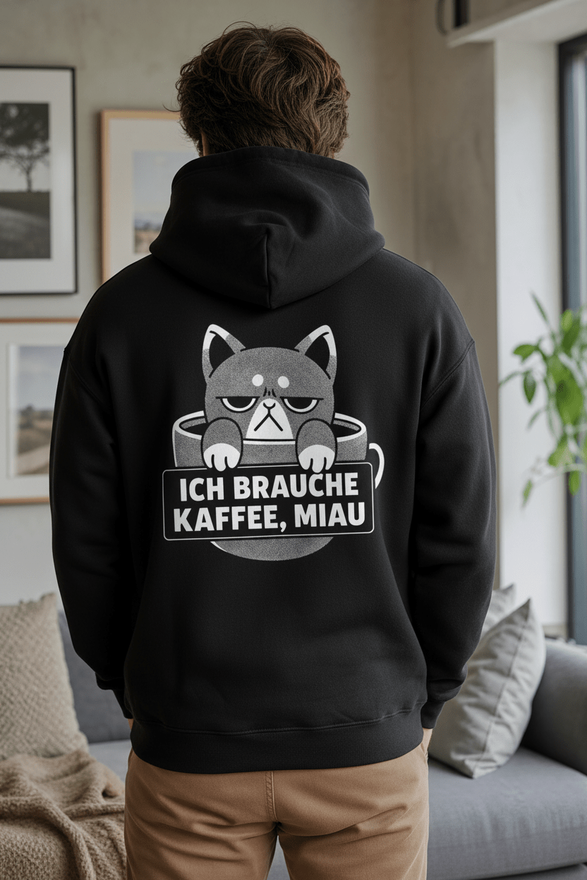 Ich brauche Kaffee, Miau Hoodie – Lustiger Hoodie für Katzen- und Kaffeeliebhaber von Mr. Fluffel