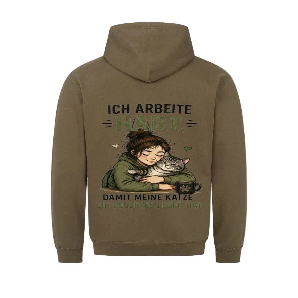 Hoodie Ich arbeite hart – Witziger Katzeneltern-Hoodie von Mr. Fluffel