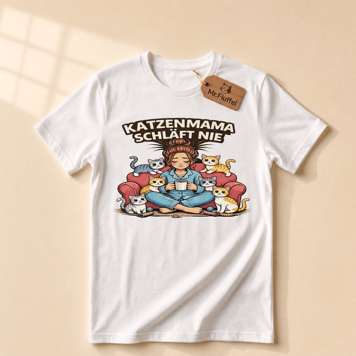Katzenmama schläft nie Bio-Shirt – Nachhaltiges Bio-T-Shirt für Katzenmamas von Mr. Fluffel