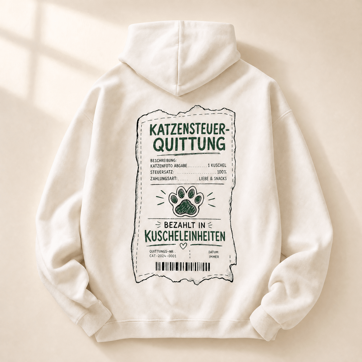 Katzensteuer-Quittung Oversized Hoodie – Witziger Hoodie für Katzeneltern von Mr. Fluffel