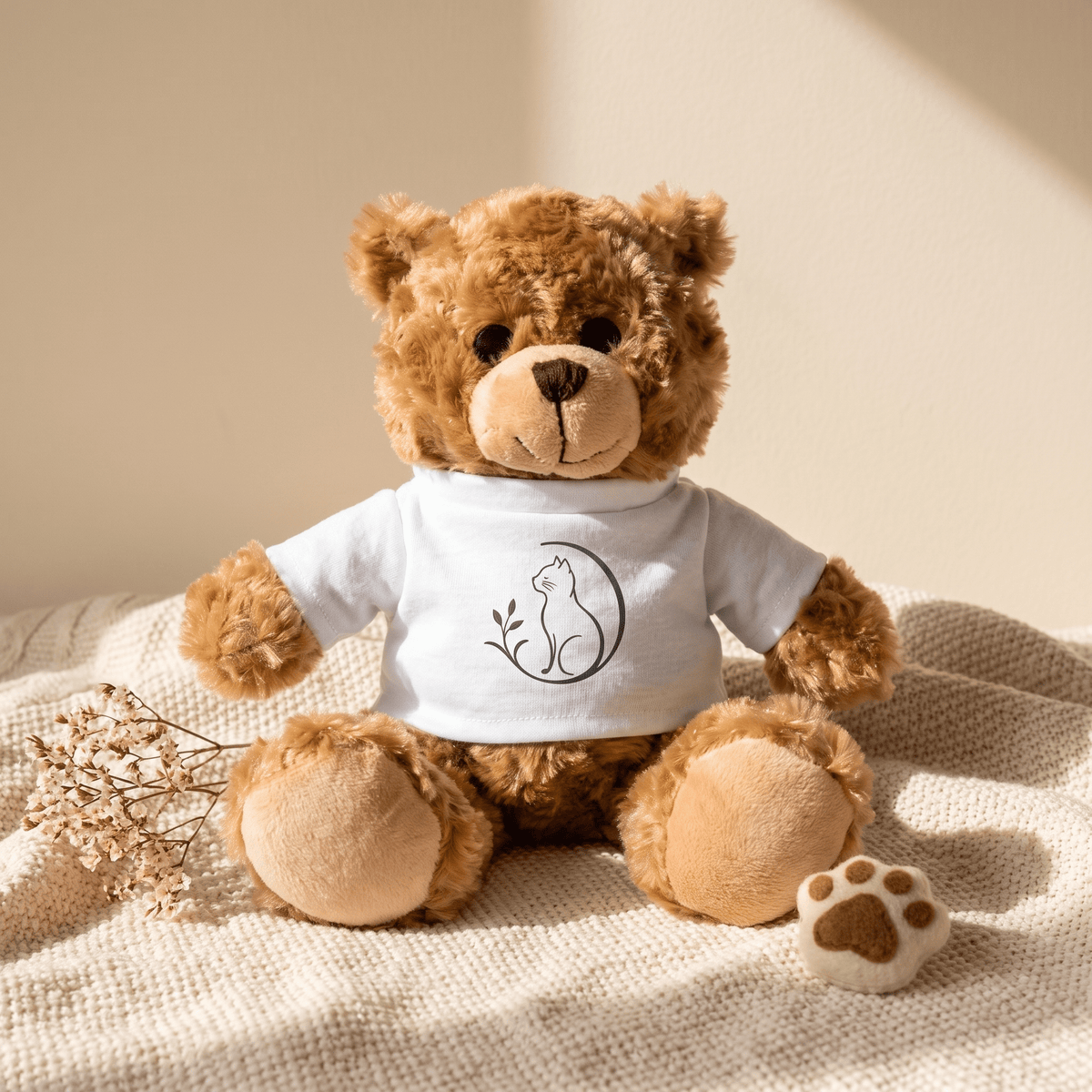 Mr. Fluffel Teddybär mit Katzen-Motiv – Kuscheltier für Katzenliebhaber