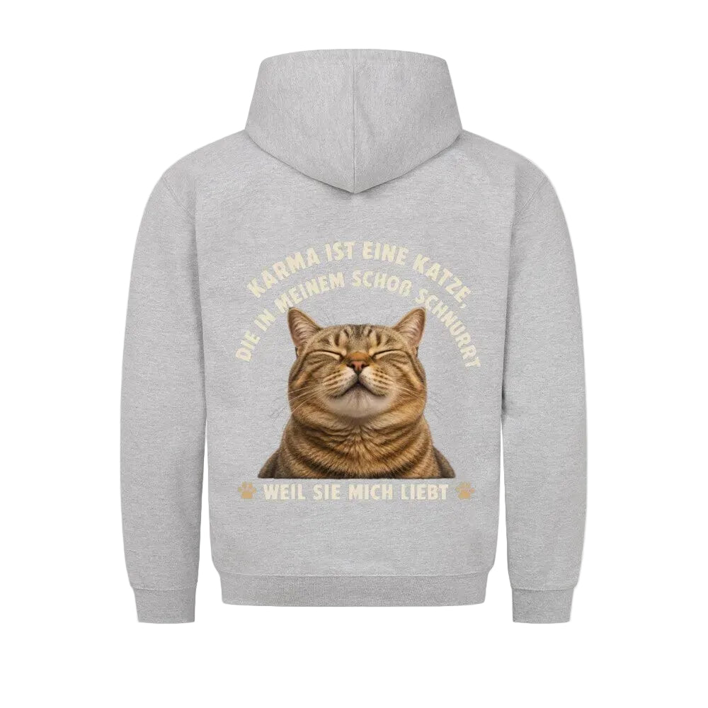 Premium Hoodie Karma ist eine Katze – Kuscheliger Hoodie mit Katzenspruch von Mr. Fluffel