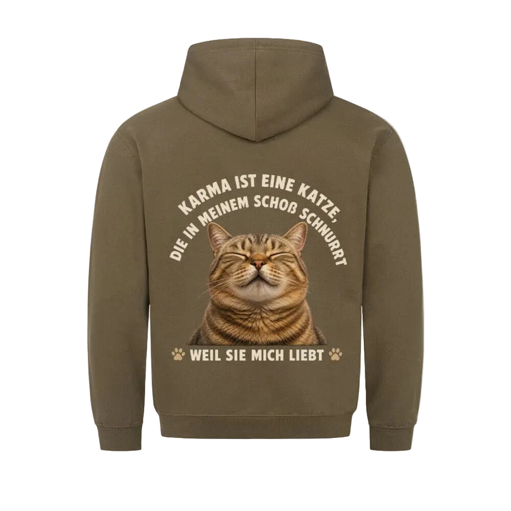 Premium Hoodie Karma ist eine Katze – Kuscheliger Hoodie mit Katzenspruch von Mr. Fluffel