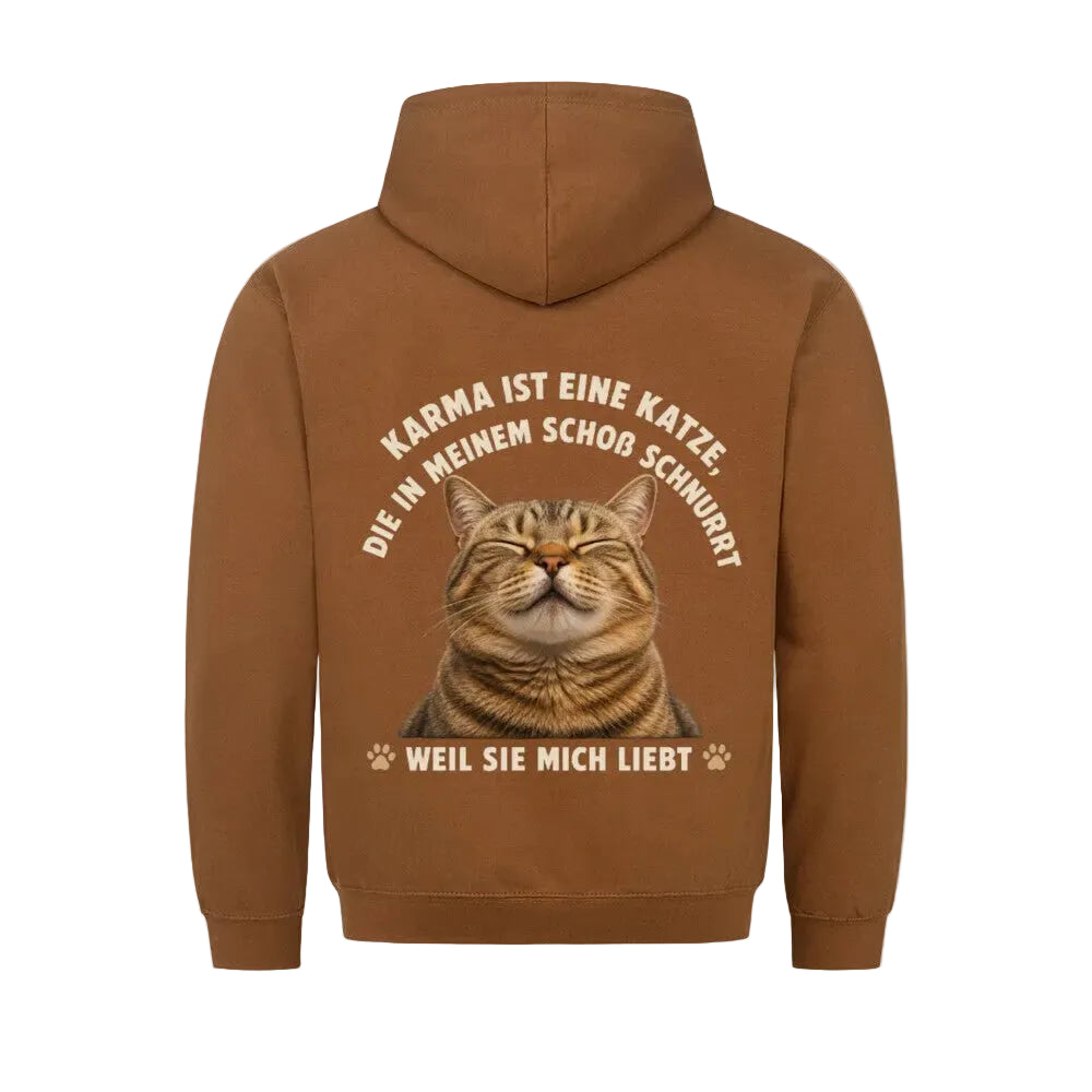 Premium Hoodie Karma ist eine Katze – Kuscheliger Hoodie mit Katzenspruch von Mr. Fluffel