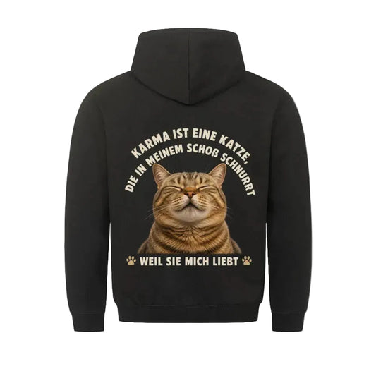 Premium Hoodie Karma ist eine Katze – Kuscheliger Hoodie mit Katzenspruch von Mr. Fluffel