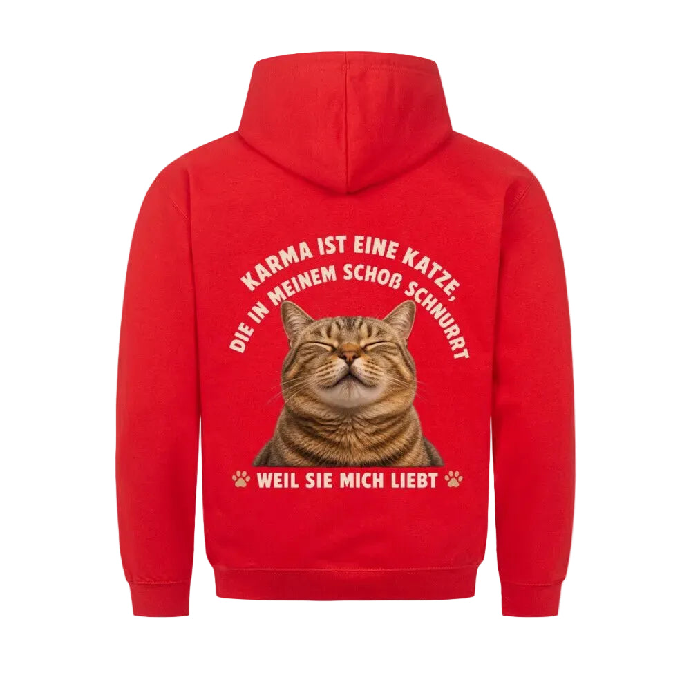 Premium Hoodie Karma ist eine Katze – Kuscheliger Hoodie mit Katzenspruch von Mr. Fluffel