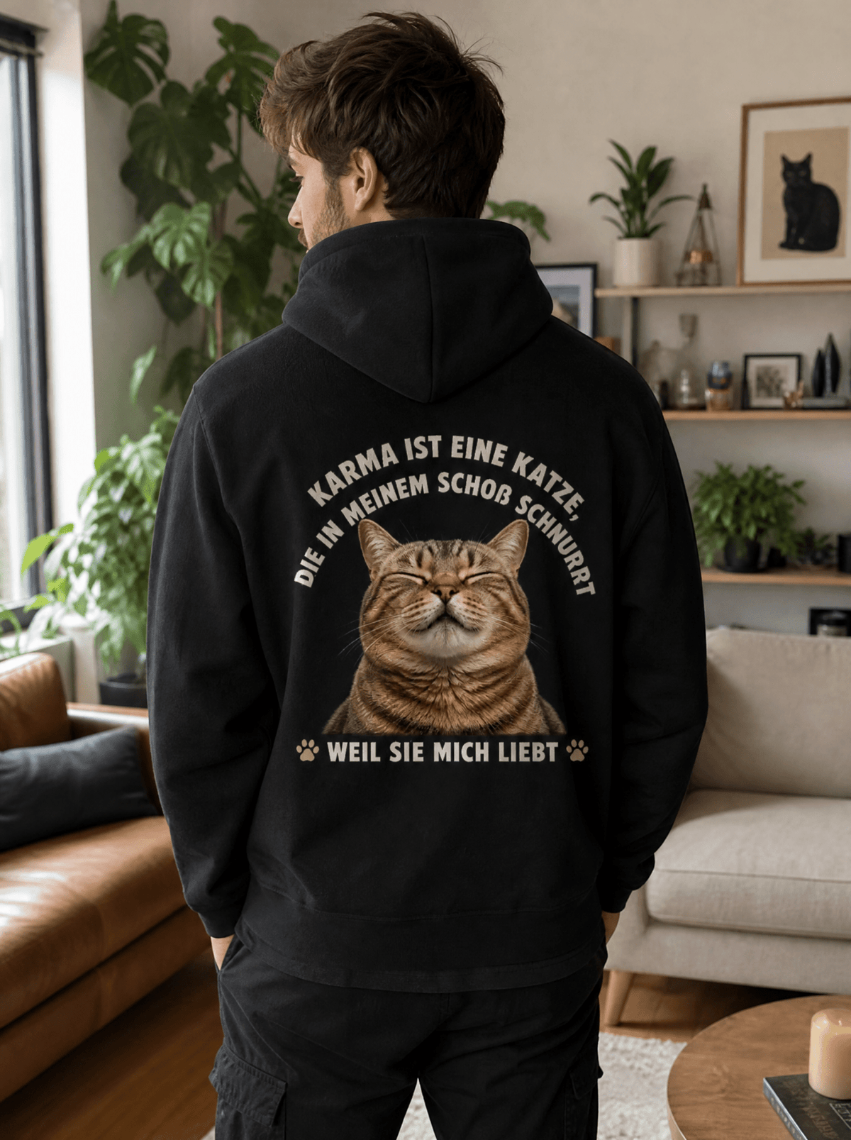 Premium Hoodie Karma ist eine Katze – Kuscheliger Hoodie mit Katzenspruch von Mr. Fluffel