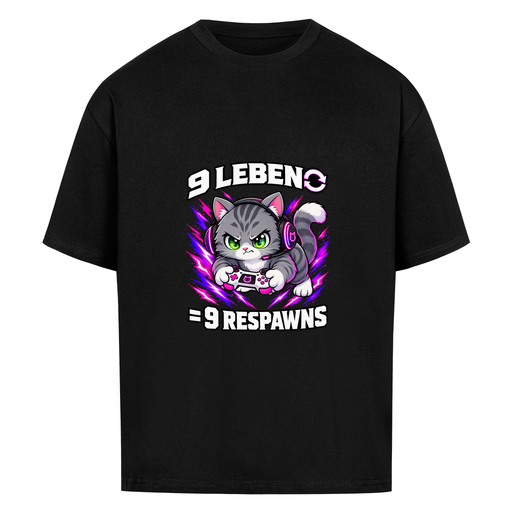 9 Leben, 9 Respawns Gamer-Katze T-Shirt in Schwarz – Mr. Fluffel