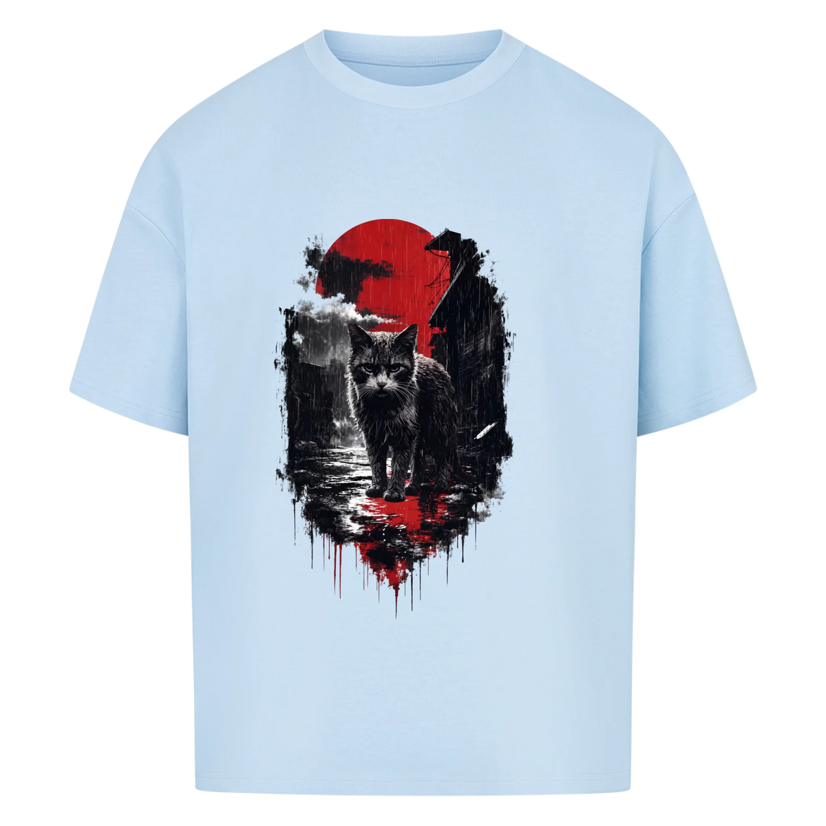 Sumi-e Katze – Oversized Shirt mit Red Sun Print – Detailansicht