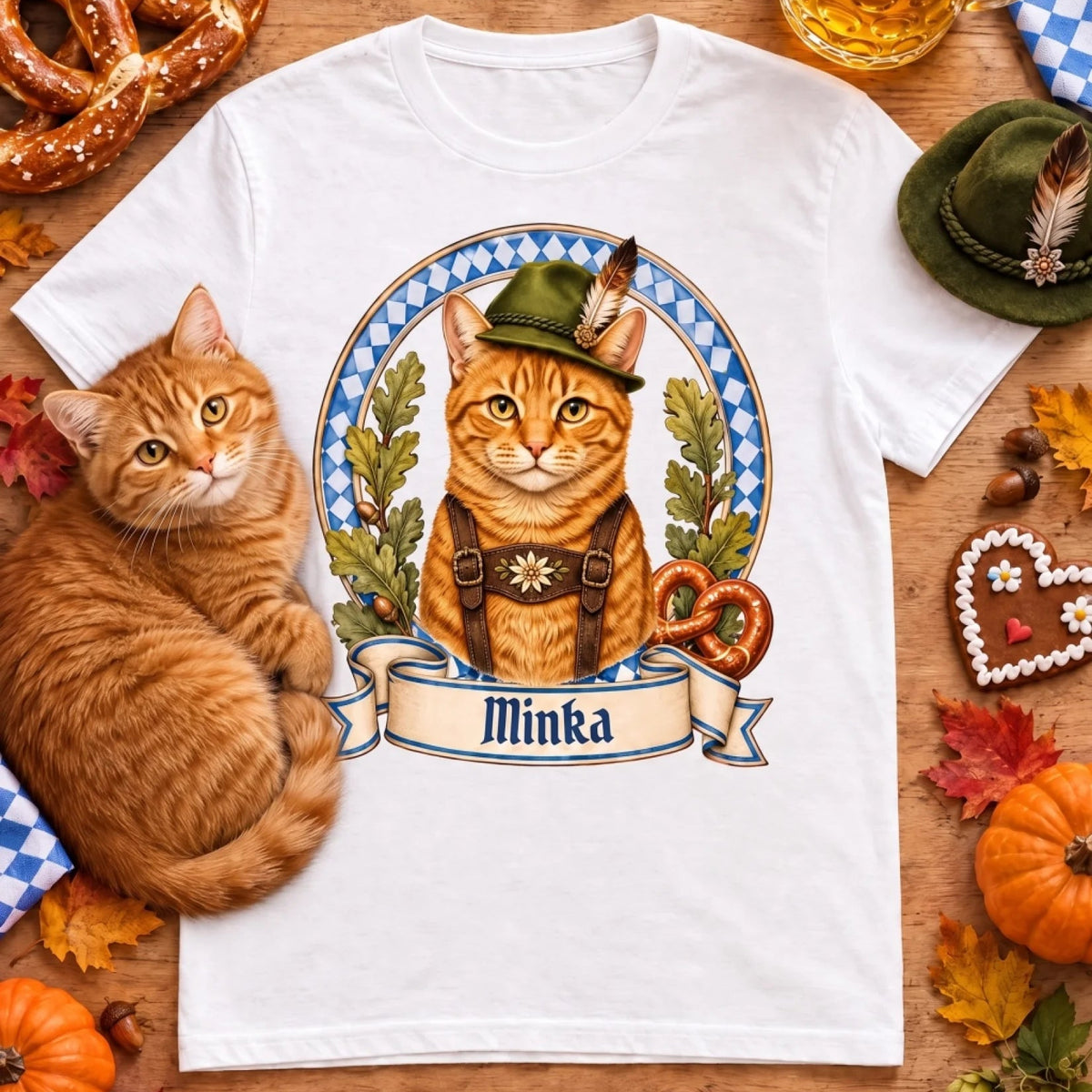 Wiesn Katze – personalisiertes Oktoberfest-Shirt mit Foto deiner Katze von Mr. Fluffel
