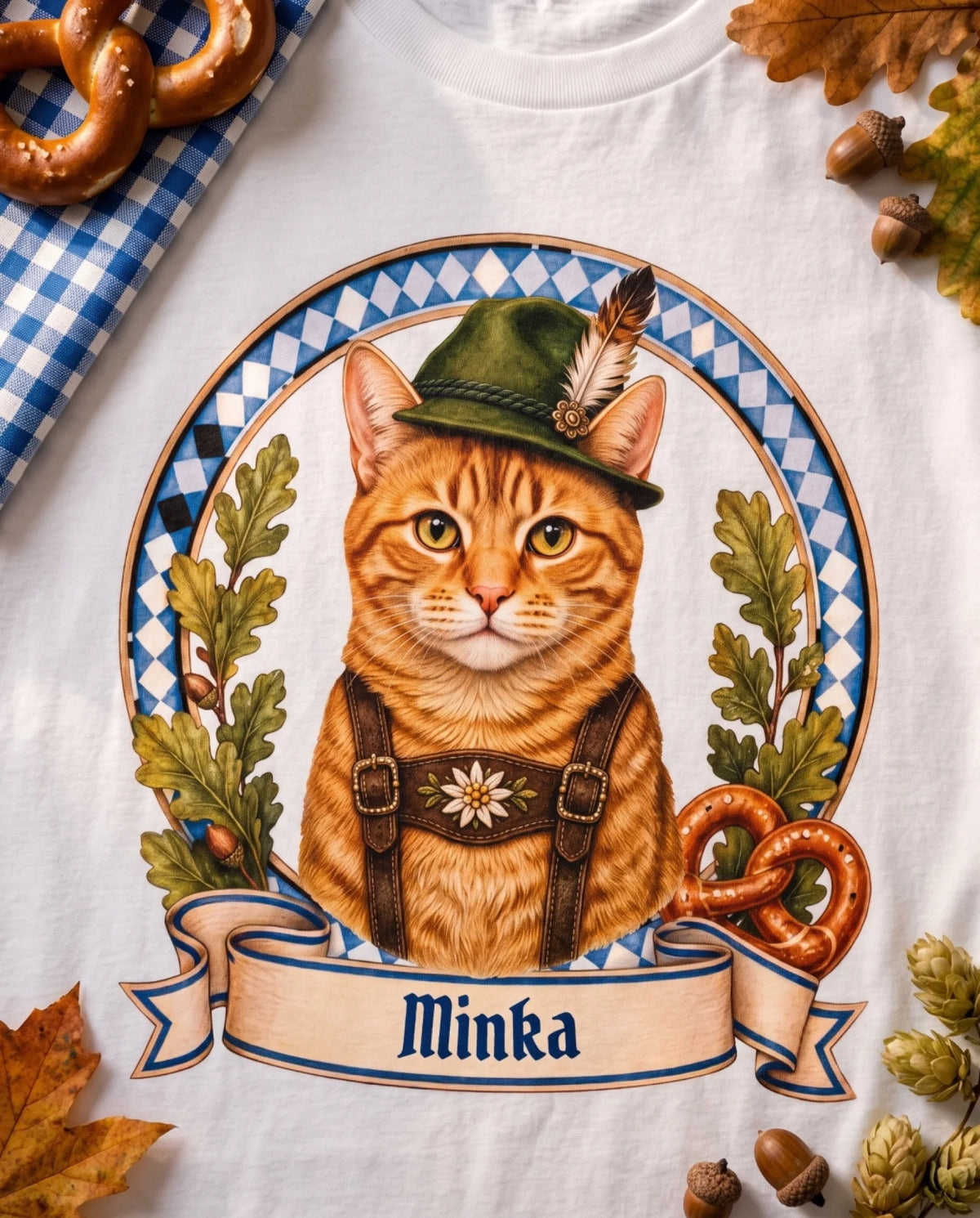 Wiesn Katze Oktoberfest-Shirt mit deiner Katze – Nahaufnahme