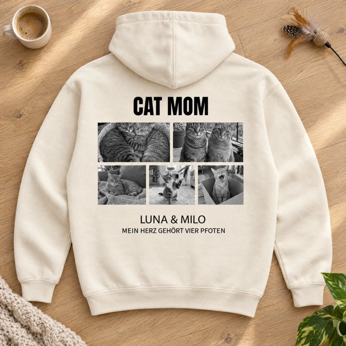 Cat Mom & Cat Dad Hoodie – Cat Mom Variante, Flatlay