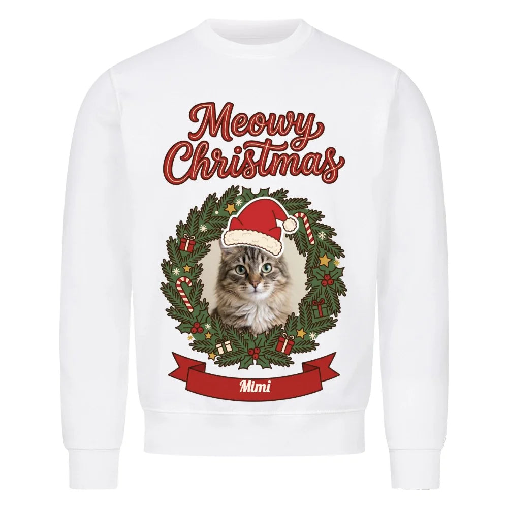 Meowy Christmas – personalisierter Weihnachtspullover mit Katzenfoto & Namen von Mr. Fluffel, Ansicht 2