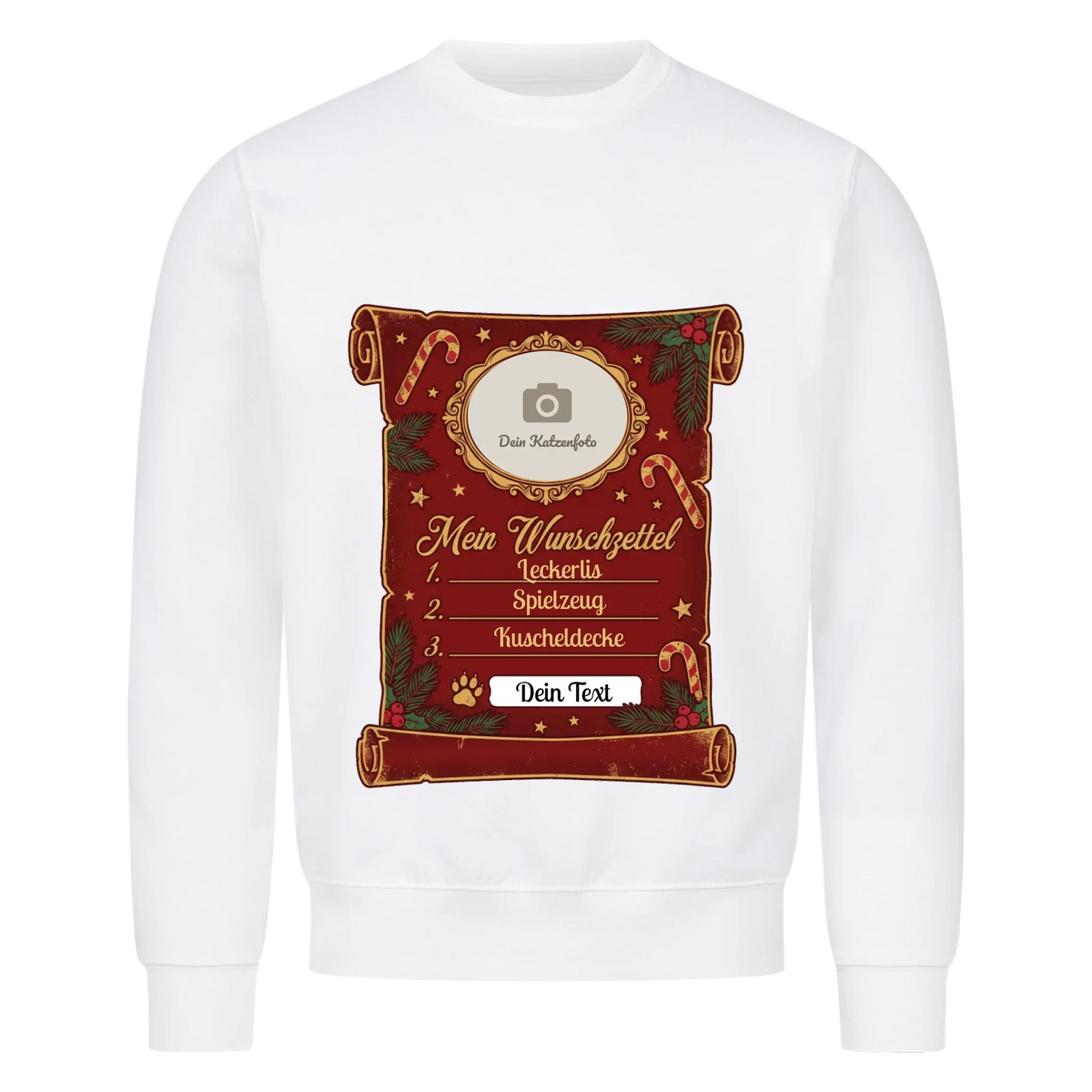 Wunschzettel Sweatshirt mit Haustierfoto – personalisierter Weihnachtspullover von Mr. Fluffel