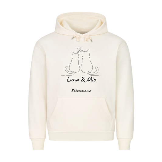 Katzenmama Hoodie – personalisierter Lineart-Kapuzenpullover mit Katzennamen von Mr. Fluffel