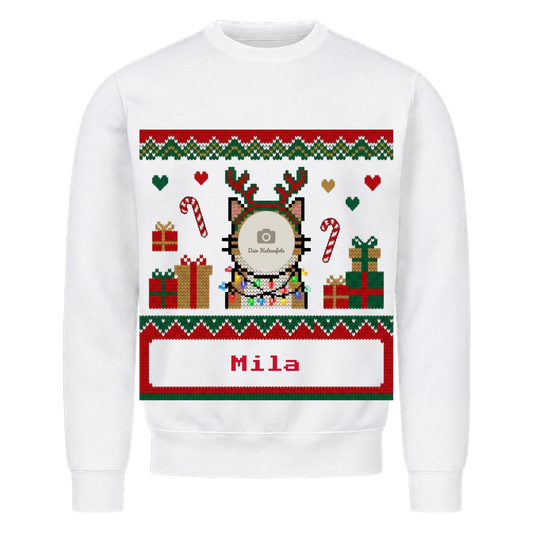 Ugly Christmas Sweater mit Katzenfoto – personalisierter Weihnachtspullover mit Katzenfoto & Namen von Mr. Fluffel