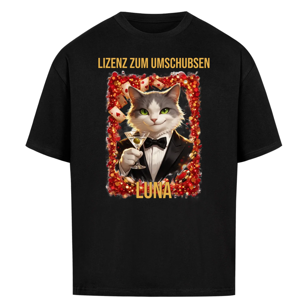 Lizenz zum Umschubsen – Personalisiertes Oversized T-Shirt mit deiner Katze