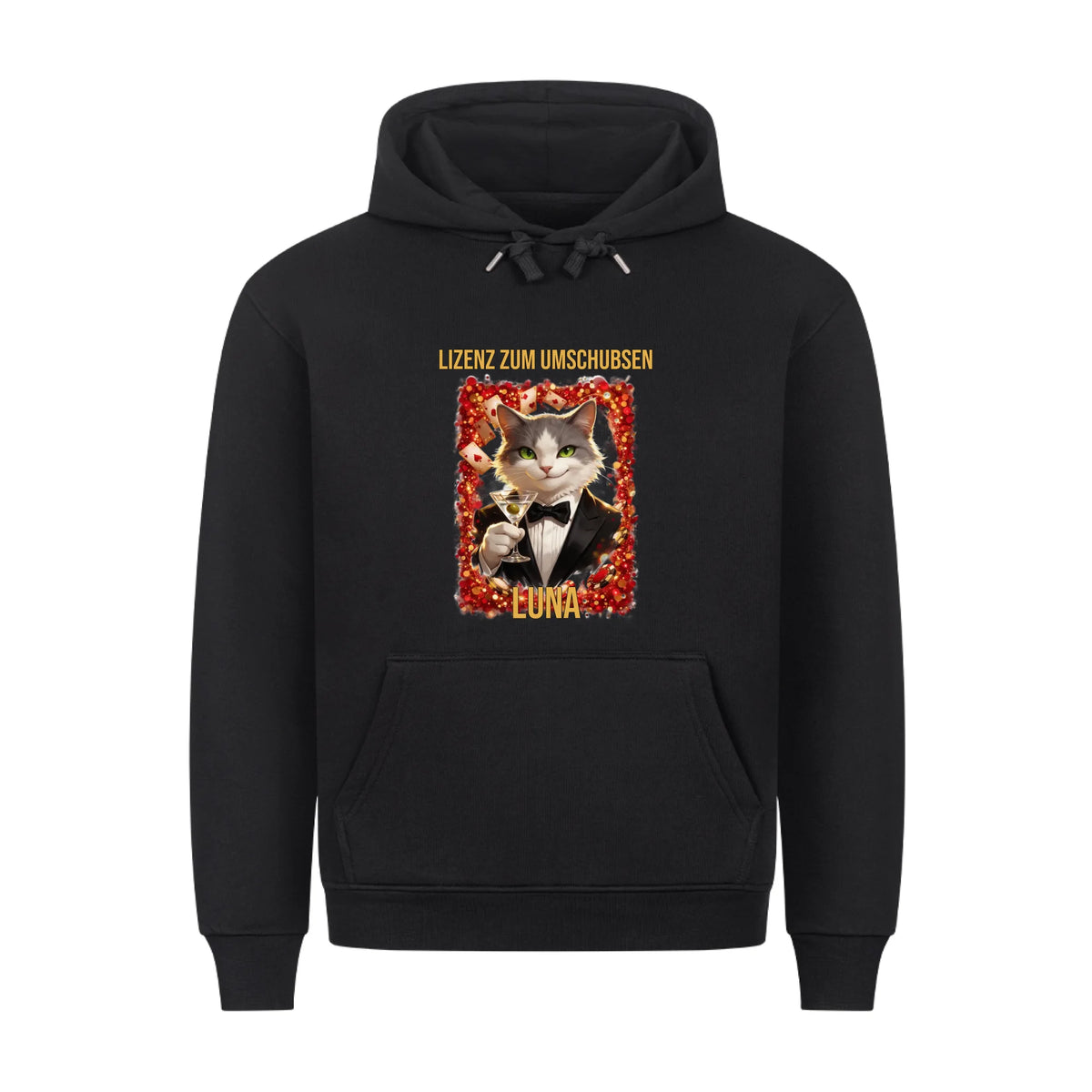 Lizenz zum Umschubsen – Personalisierter Hoodie mit deiner Katze