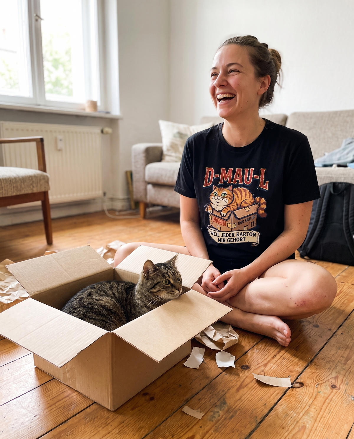 Mein Karton! – Lustiges Katzen T-Shirt von Mr. Fluffel – weitere Ansicht
